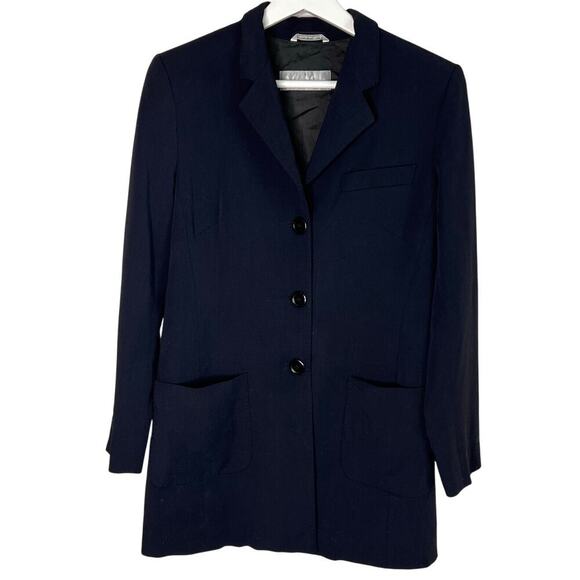 Max Mara Long Sleeve Notch Lapel Single Breasted Blazer Jacket Black Womens US 8 - Picture 1 of 6